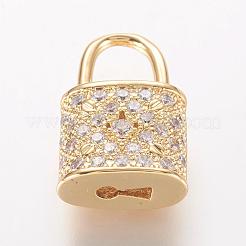 真鍮製マイクロパヴェキュービックジルコニアペンダント  南京錠  ゴールドカラー  18.5x11.5x6mm  穴：5.5x6.5mm&nbsp;ZIRC-K060-08G