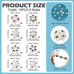 真鍮マイクロパヴェキュービックジルコニアビーズキャップ16個、8スタイル  長持ちメッキ  銀  10x3mm  穴：1.8mm&nbsp;ZIRC-TA0001-23S