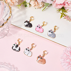 6Pcs 6 Colors Alloy Enamel Cat Stethoscope Pendant Decorations&nbsp;HJEW-SP0001-40
