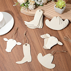 30Pcs 3 Styles Cowboy Boy Theme Unfinished Wood Pendants&nbsp;WOOD-SP0001-47