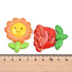 オペーク樹脂カボション  笑顔の花  ミックスカラー  45.5~49x37.5~40x8~8.5mm&nbsp;CRES-I051-03