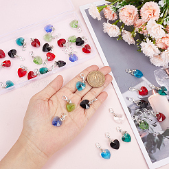 Heart Glass Pendants with Silver Color Plated Brass Lobster Claw Clasps&nbsp;HJEW-SC0001-26