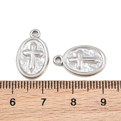 304ステンレスペンダント  クロスチャーム付きオーバル  ステンレス鋼色  17.5x11x2.3mm  穴：1.6mm&nbsp;SA-CBA3ECF-24P