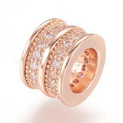 Brass Micro Pave Cubic Zirconia European Beads&nbsp;ZIRC-F062-11RG