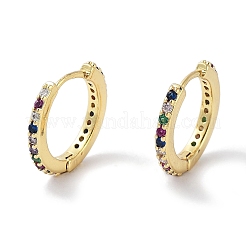 女性用真鍮パヴェキュービックジルコニアフープピアス  18KGP本金メッキ  ミックスカラー  13x1.8mm&nbsp;EJEW-L269-129G