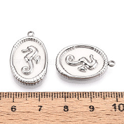 304 Stainless Steel Oval with Sea House Pendants&nbsp;STAS-T069-47P