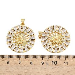 真鍮製マイクロパヴェキュービックジルコニアペンダント  ラウンド  18KGP本金メッキ  29.5x26.5x3.5mm  穴：4x5mm&nbsp;KK-D005-08G