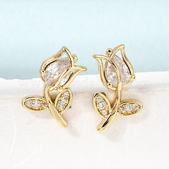 Brass Micro Pave Cubic Zirconia Stud Earrings&nbsp;KK-CBA8324-19G-01