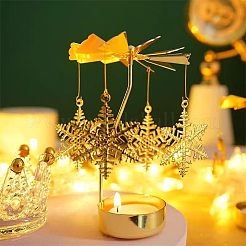 Iron Rotating Wooden Horse Tealight Candle Holder&nbsp;AJEW-FG0001-21G