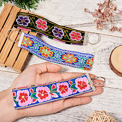 ポリエステルの花柄刺繍ジャカードリボンキーホルダー  鉄のリング付き  ミックスカラー  17.5cm  3個/セット&nbsp;KEYC-TAC00045