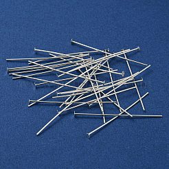 スターリングシルバーフラットヘッドピン925本  銀  30x0.5mm  ヘッド：2mm  約266個/20g&nbsp;STER-F018-01B