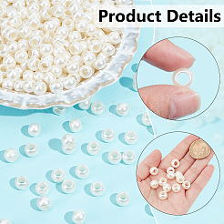 ABSプラスチックパール調ヨーロピアンビーズ  大穴ビーズ  ロンデル  ベージュ  10x7.7mm  穴：5.2mm  200個/セット&nbsp;SACR-NB0001-18A