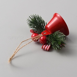 Christmas Iron Bell with Plastic Leaf Hanging Decorations&nbsp;FIND-WH0126-146B