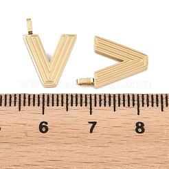 304ステンレスペンダント  文字チャーム  ゴールドカラー  V字  15.5x11.4x2mm  穴：2.5x1mm&nbsp;STAS-L022-589V