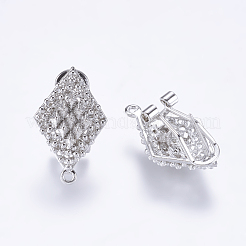 合金製スタッドピアスパーツ  カン付き  菱形  プラチナ  25.5x16mm  穴：1mm  ピン：0.7mm&nbsp;PALLOY-F201-11P
