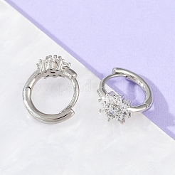 真鍮製マイクロパヴェキュービックジルコニアフープピアス  スノーフレーク  カドミウムフリー＆鉛フリー  ラックめっき  長持ちメッキ  ステンレス鋼色  11x7.5x13mm&nbsp;EJEW-S277-07P-A