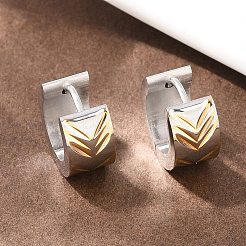 Two Tone 304 Stainless Steel Stripe Hoop Earrings&nbsp;EJEW-L307-04GP-02