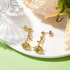 花の真鍮のダングルのピアス  女性用304ステンレススチールスタッドピアス  ゴールドカラー  29x11.5mm&nbsp;EJEW-TA00495