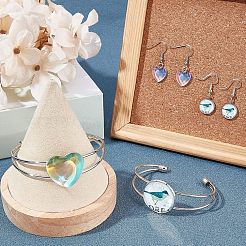 DIYハートバングル＆イヤリング作りキット  鉄と304ステンレススチールのピアスフックを含む  ピアスのセッティング  真鍮製カフバングル  バングルセッティング  プラチナ＆ステンレス鋼色  20個/セット&nbsp;FIND-FH0003-47