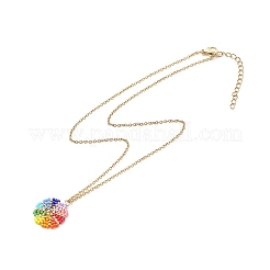 レインボーカラーの日本のシード編み花ペンダントネックレス、304ステンレススチールチェーン付き、女性用  カラフル  15.94インチ（40.5cm）&nbsp;NJEW-MZ00004