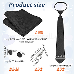 衣服アクセサリーキット  ポリエステル製のメンズスーツのネクタイとポケットチーフを含む  鉄&ポリエステル製カフス  合金ネクタイピン  ブラック&nbsp;FIND-GA0003-51A