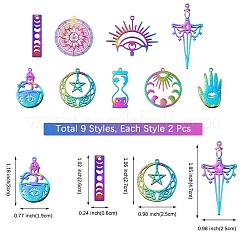 18Pcs 9 Style Ion Plating(IP) 201 Stainless Steel Filigree Pendants&nbsp;STAS-SZ0003-18