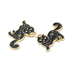 合金エナメルチャーム  ゴールドカラー  猫のチャーム  ブラック  18x26.5x1.5mm  穴：2mm&nbsp;ENAM-D046-18G