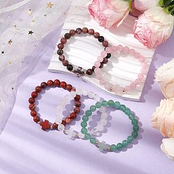 8mm ラウンド & クロス 天然混合宝石ビーズ ストレッチ ブレスレット (女性用)  内径：2-1/8インチ（5.5cm）&nbsp;BJEW-JB10930