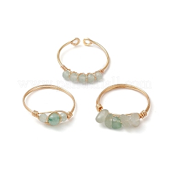 天然グリーンアベンチュリンビーズ指輪3個  女性用銅線巻きリング  内径：18~18.5mm&nbsp;RJEW-JR00855-04
