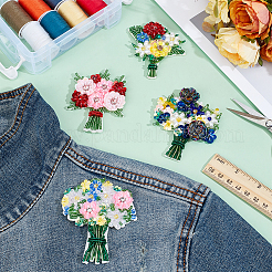 4個 4スタイル ガラスシードビーズ スパンコールフラワー 衣服アクセサリー  花束  ミックスカラー  65~80x57~68mm  1個/スタイル&nbsp;DIY-WR0004-72