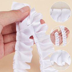 20M Polyester Satin Pleated Lace Ribbon&nbsp;OCOR-WH0093-01B