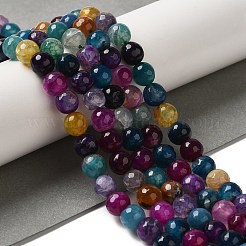 染色・加熱された天然の龍脈瑪瑙ビーズ連売り  多面カット  ラウンド  ミックスカラー  8mm  穴：1.2mm  約48個/連  14.69''（37.3センチメートル）&nbsp;G-P539-A01-20