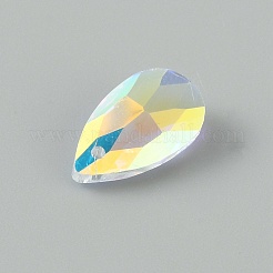ガラスラインストーンチャーム  尖ったバック＆バックメッキ  ティアドロップ  クリスタルAB  16x9x5.5mm  穴：1.2mm&nbsp;RGLA-WH0015-01A-01