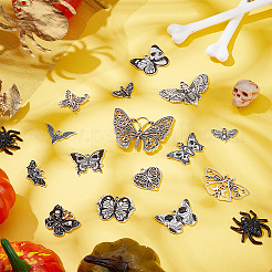 ハロウィン合金エナメル＆チベットスタイルペンダント45個、15スタイル  スカル＆蛾＆コウモリのチャームが付いた蝶  アンティークシルバー  13.5~39x20~45.5x2~4mm  穴：1.2~10x8mm  3個/スタイル&nbsp;ENAM-AR0001-56