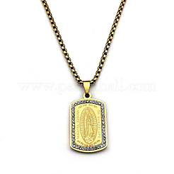 304 Stainless Steel Crystal Rhinestone Virgin Pendant Box Chain Necklaces for Men&nbsp;FS-WG2A4A4-02