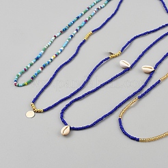プラスチックウエストベルトシードビーズチェーン  ブルー  820mm&nbsp;AJEW-WH20059-39E