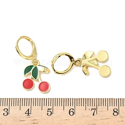 チェリー真鍮エナメルダングルフレンチフックピアス  ラックめっき  長持ちメッキ  カドミウムフリー＆鉛フリー  18KGP本金メッキ  30x13mm&nbsp;EJEW-F389-15G