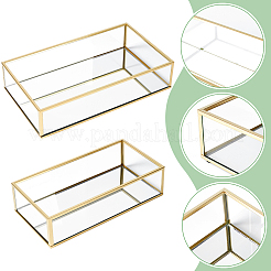 ジュエリー用アルミ合金トレイ 2スタイル 2個  ガラスと  長方形  ゴールドカラー  透明  20~24x10~14x5~5.2cm  内径：19~23x9.2~13のCM  1個/スタイル&nbsp;ODIS-WR0001-11