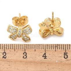 真鍮マイクロペーブクリアキュービックジルコニアスタッドピアス  長持ちメッキ  18KGP本金メッキ  蝶結び  9.5x12.5mm&nbsp;EJEW-D305-18G