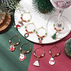 Christmas Theme Electroplate Glass Beads & Alloy Enamel Wine Glass Charms&nbsp;AJEW-JO00256
