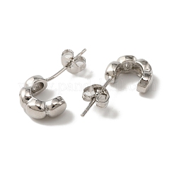 女性用真鍮Cシェイプスタッドピアス  プラチナ  10x4mm  ピン：0.7mm&nbsp;EJEW-F314-05P