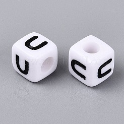 不透明なアクリルビーズ  番号の立方体  エナメル  ブラック  U字  7.5~8x7.5~8x8~8.5mm  穴：3.6~4mm  約1200個/500g&nbsp;SACR-N020-04A-U