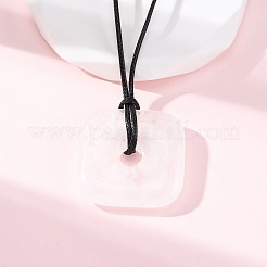 Natural Mixed Gemstone Square Pendants Black PU Leather Cord Necklaces&nbsp;NJEW-K285-01