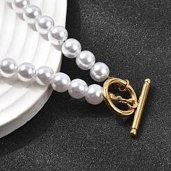 8MM White Round Plastic Pearl Beaded Necklaces for Women&nbsp;NJEW-L469-01G