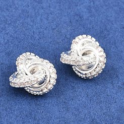 真鍮舗装クリアキュービックジルコニアチャーム  トリケトラノットチャーム  銀  9x9x5mm  穴：1.1mm&nbsp;KK-L274-10S