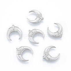 304ステンレスペンダント  クリスタルラインストーン付き  三日月  ステンレス鋼色  16.5x15x2.5mm  穴：1.2mm&nbsp;STAS-N097-258P