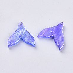 セルロースアセテート（樹脂）ペンダント  グリッターパウダー付き  レインボーグラデーションマーメイドパールスタイル  人魚の尾の形  モーブ  19x19x3mm  穴：1.2mm&nbsp;X-KY-N006-05-A02