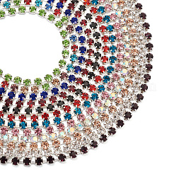 12色真鍮ラインストーンストラスチェーン  ラインストーンカップチェーン  グレードA  銀色のメッキ  ミックスカラー  2mm  12色  1ヤード/カラー  12ヤード/箱&nbsp;CHC-FW0001-01
