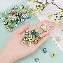 アクリル＆レジン＆ポリマークレイラインストーンヨーロピアンビーズ  大穴ビーズ  シルバーカラーコアと  ロンデル  ミックスカラー  ビーズ：13.5~14x8~10mm  穴：5mm  54個/袋  1bag /ボックス&nbsp;FPDL-NB0001-02F