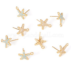 8Pcs 2 Colors Brass Micro Pave Cubic Zirconia Stud Earring Findings&nbsp;KK-TA0002-62